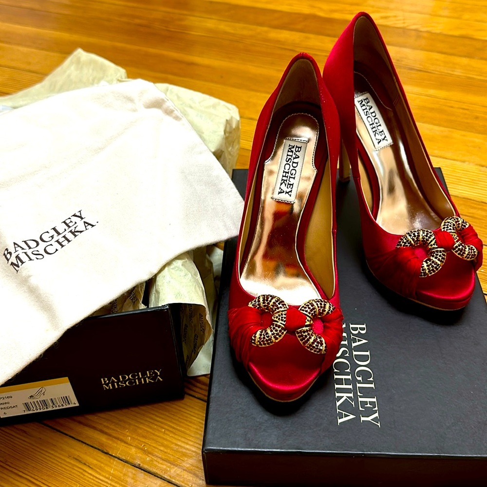 Badgley Mischka Red Satin Heels